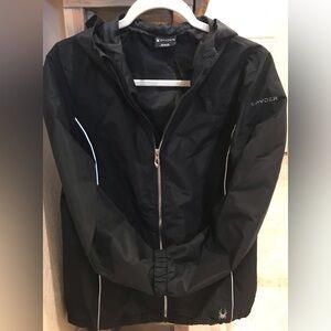 SPYDER Black Full Zip High Neck Hooded Windbreaker Jacket  - Medium
